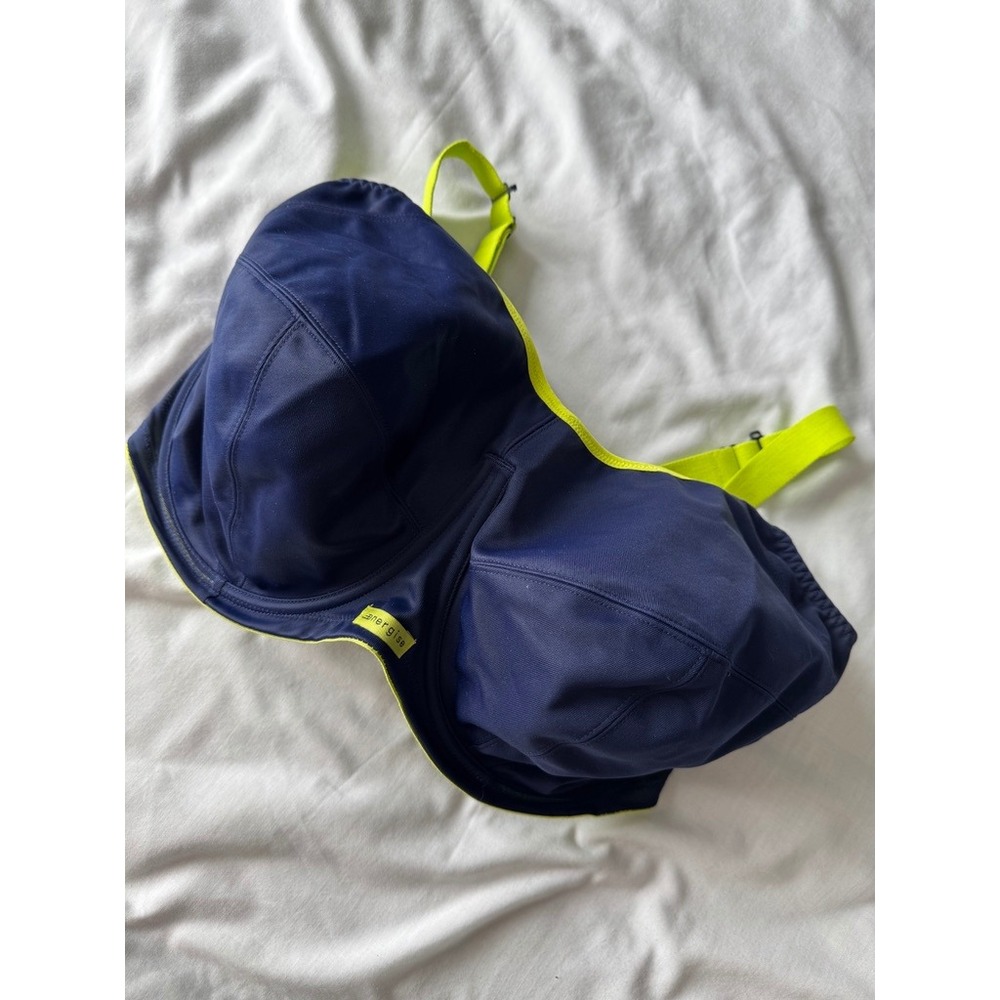 Elomi Energise Sports Bra Navy Lime Underwire High Impact US 38L Activewear